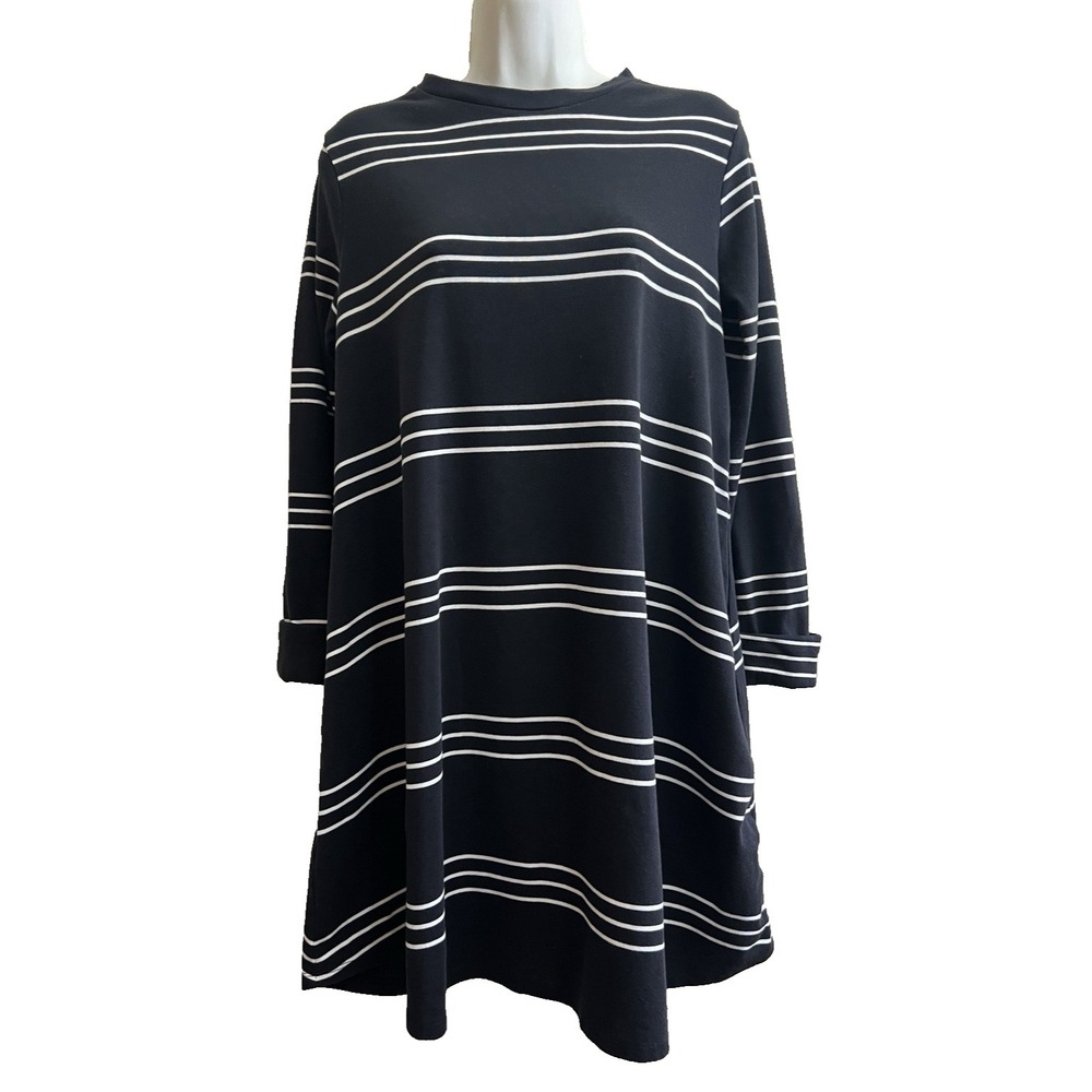 Mudpie Dress Medium Fashion‎ Casual Business Black White Striped Women Clothing
